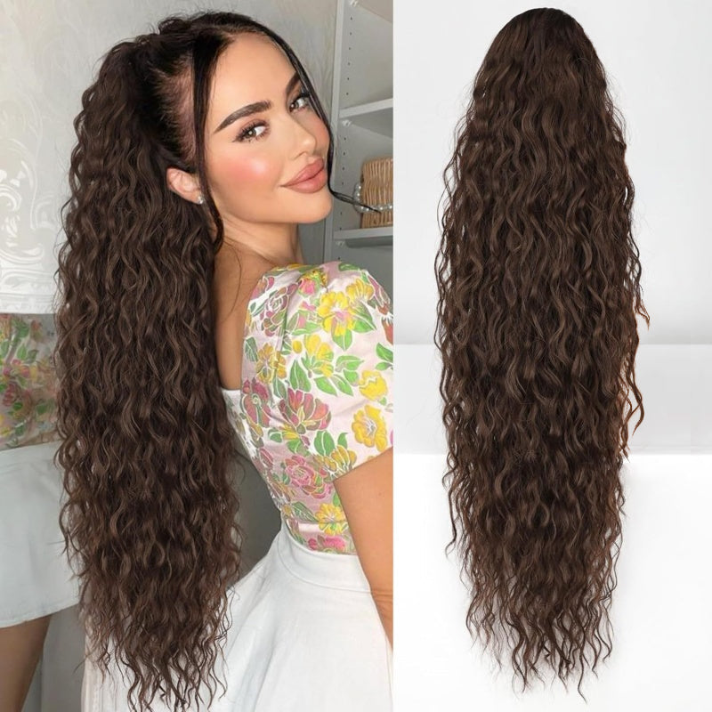 Long Wavy Ponytail Extension (Water Wave) – Voluminous Claw Clip Ponytail for Everyday & Parties