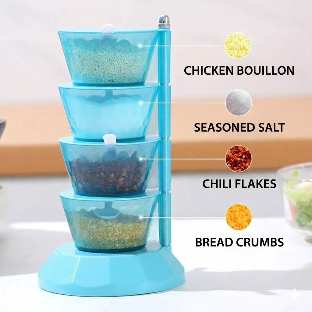 360° Rotating Spice Jar Set – Compact Spice Organizer for Kitchen Countertop – Spoons Included