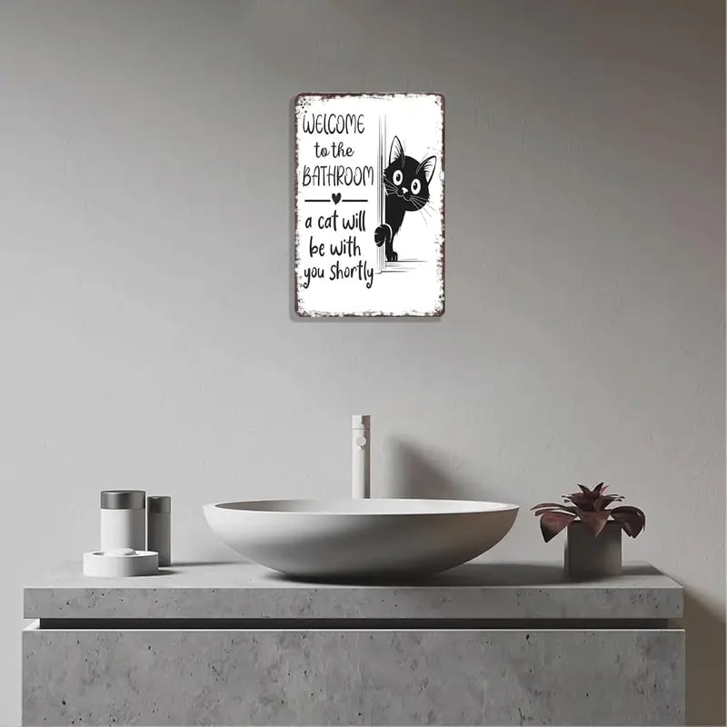 Retro Black and White Wall Decor - Highland Cow & Cat