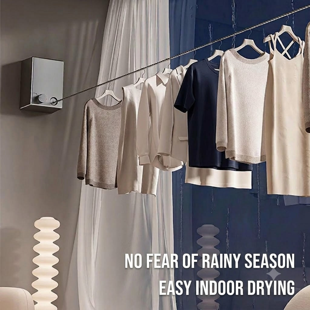 Invisible Clothesline – Retractable Steel Drying Rack, No Drilling, Flexible Drying