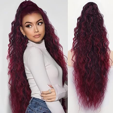 Long Wavy Ponytail Extension (Water Wave) – Voluminous Claw Clip Ponytail for Everyday & Parties