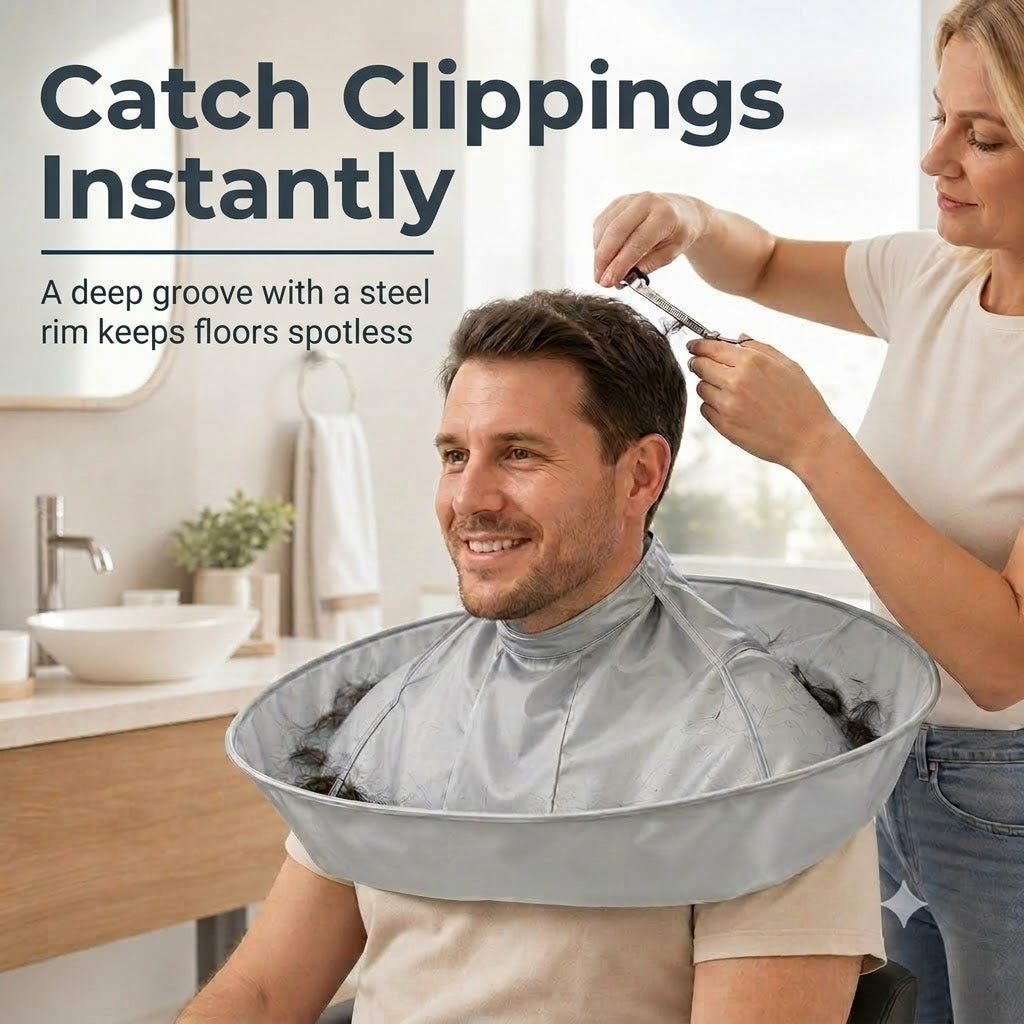 Waterproof Hair Cutting Cape with Catcher – Foldable Umbrella Hairdressing Cloak for Home Haircuts