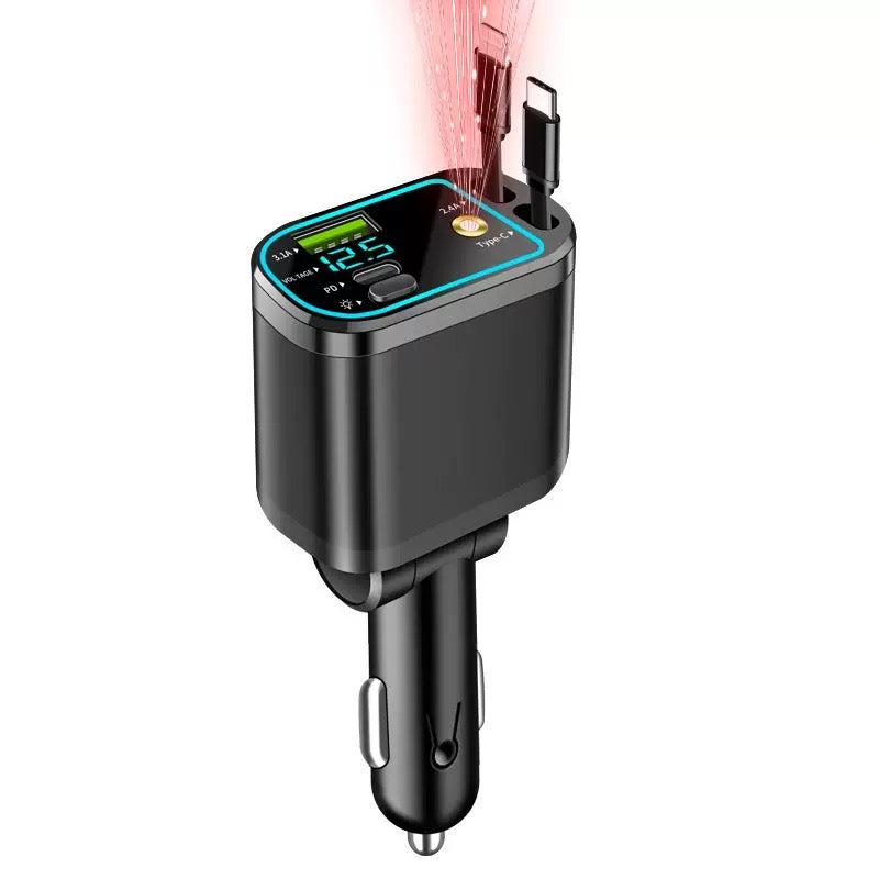 5-in-1 Car Charger for Front & Back Seat - With Extension Cord