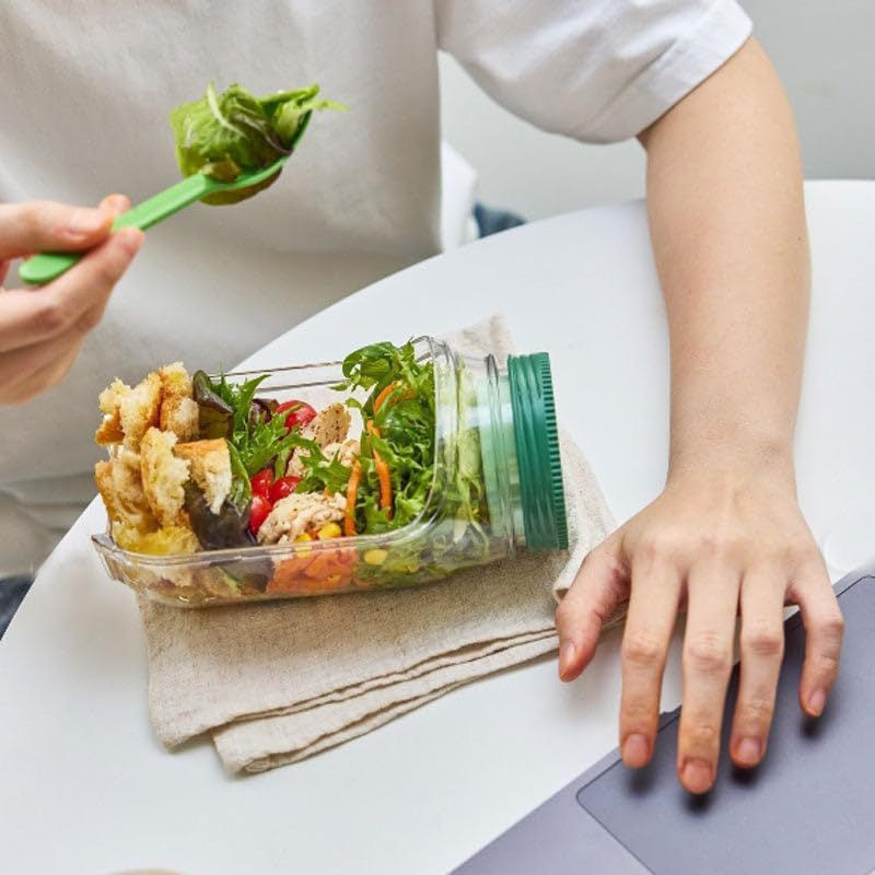 Salad Box to Go - Leakproof Lunch Box with Compartments & Dressing Container (Dishwasher Safe)
