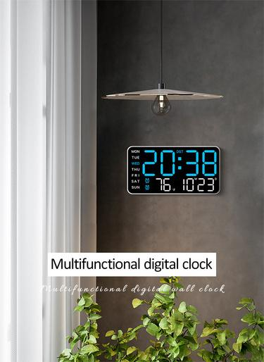Large Digital Wall Clock with LED Display – Modern Electronic Clock with Date and Temperature