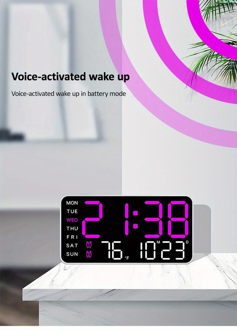 Large Digital Wall Clock with LED Display – Modern Electronic Clock with Date and Temperature