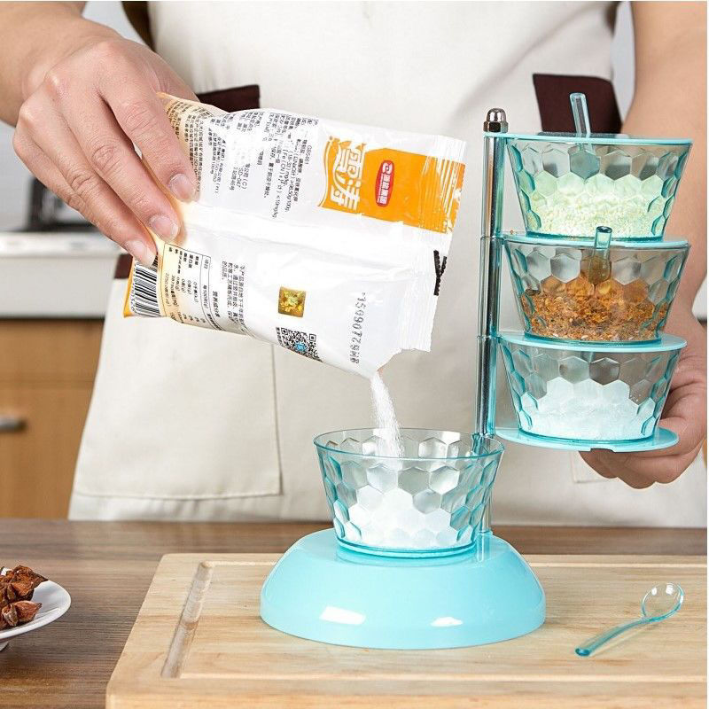 360° Rotating Spice Jar Set – Compact Spice Organizer for Kitchen Countertop – Spoons Included