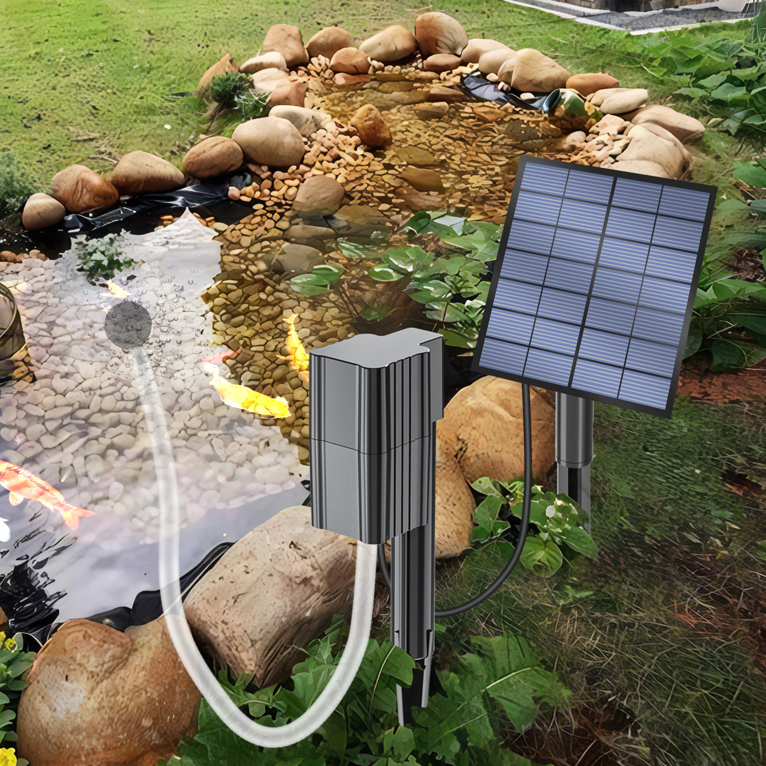 Solar Ground Stake Oxygen Pump / Solar-Powered Pond Aerator