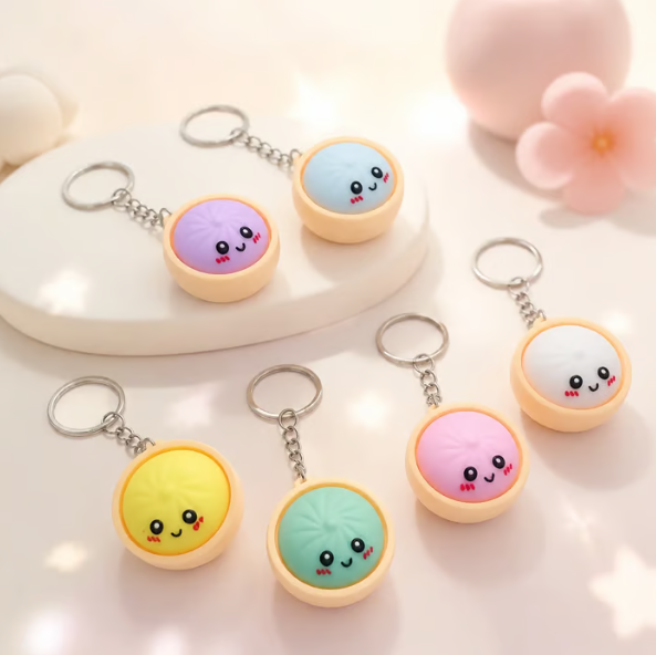 Cute and fun glowing baozi keychain with steamer