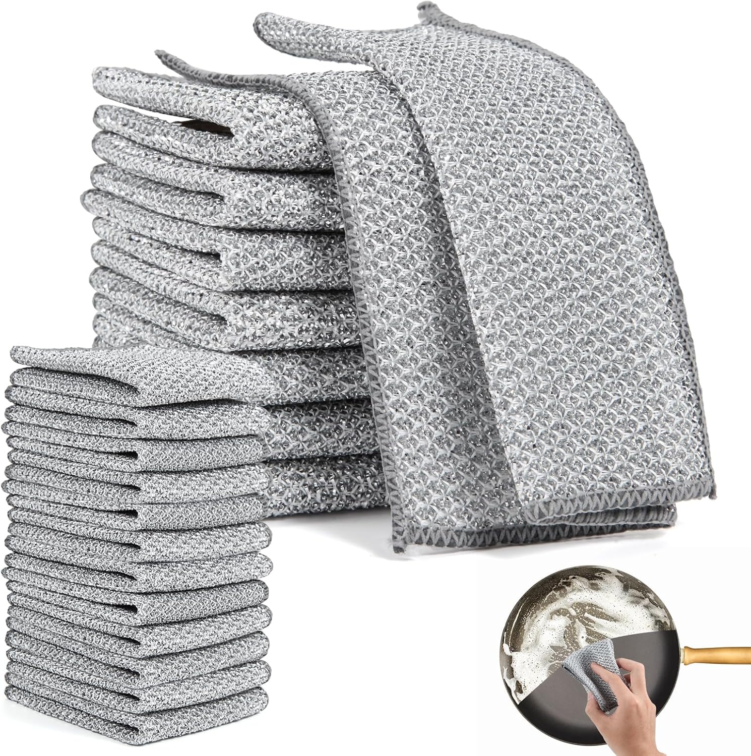 Reusable Silver Mesh Cleaning Cloths (10 Pcs) - Powerful Scratch-Free Cleaning - For Pans, Glass & Countertops - Fast-Drying & Durable