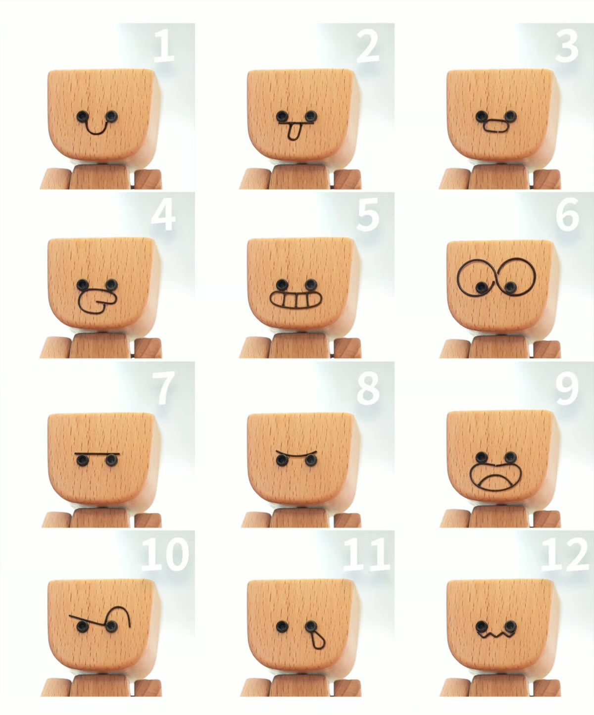 Charming Wooden Figure – 12 Facial Expressions