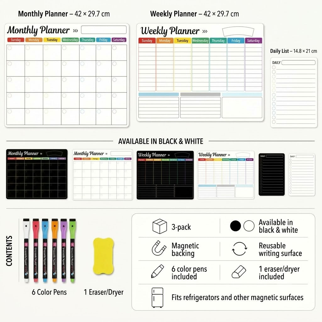 Magnetic Family Planner – Monthly, Weekly, and Daily Schedule