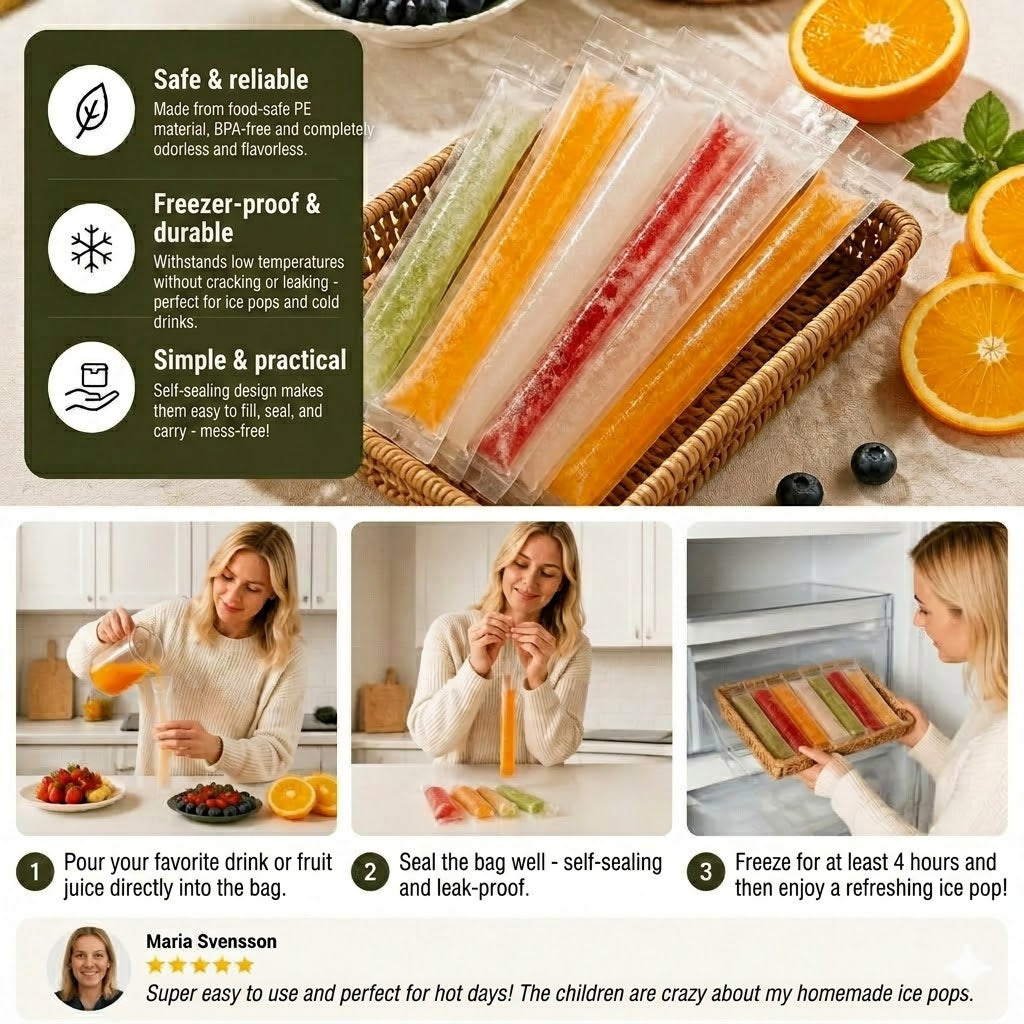 DIY Popsicle Bags (100 Pcs) – Disposable Popsicle Molds