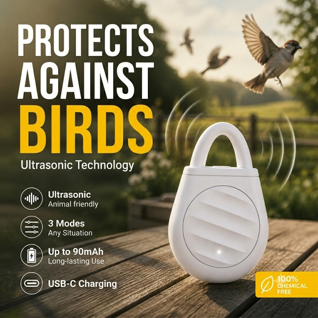 🐦 No More Birds, Pests & Grasshoppers! Portable Ultrasonic Bird Scarer Keychain
