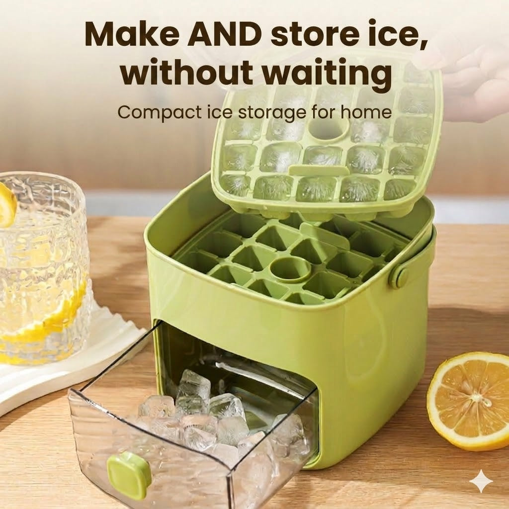 Silicone Ice Cube Mold with Lid – Push-Button Ice Cup with Carrying Handle