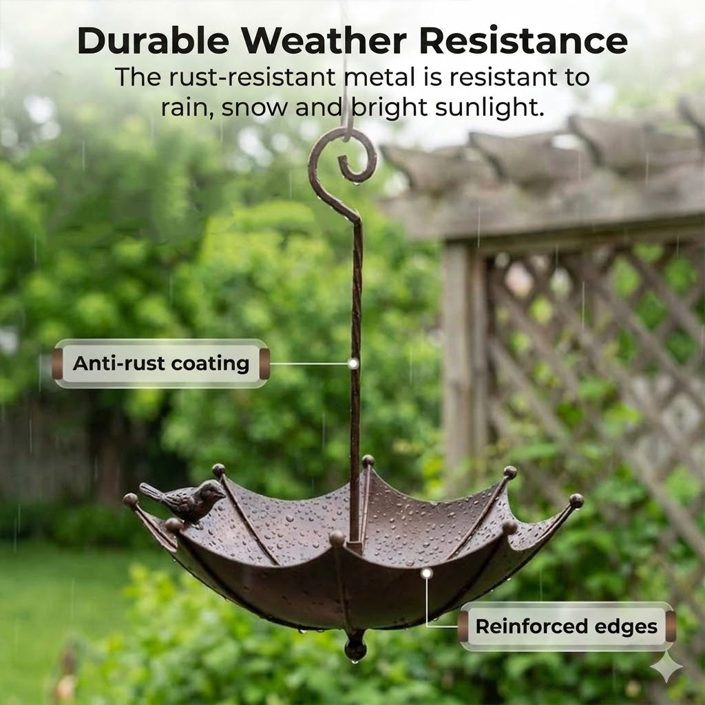 Hanging Bird Feeder and Drinking Bowl – Umbrella-Shaped Feeder Silo – 2-in-1 Feeding Station