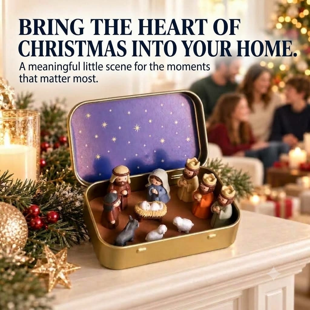 Portable Mini Nativity Scene in a Tin – Pocket-Sized Handmade Nativity Set