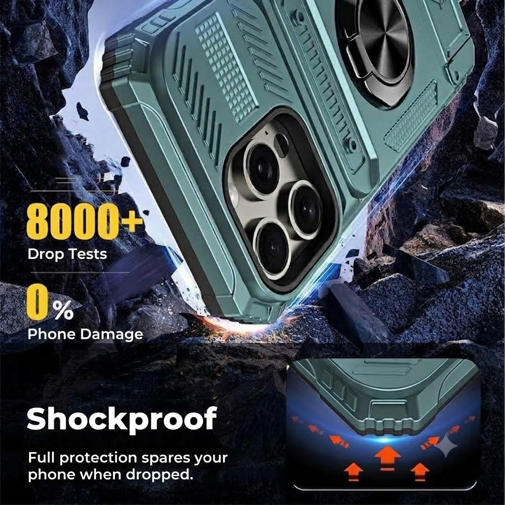 Shockproof iPhone Case with Card Holder and Integrated Ring Holder