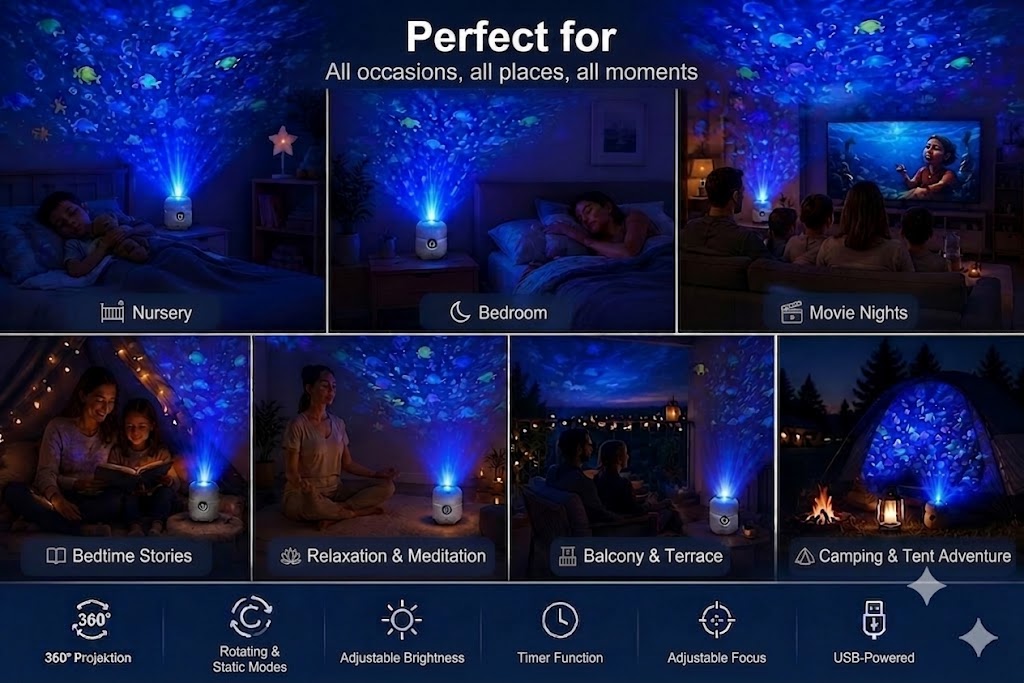 OceanDream Ocean Projector with Rotating LED Lights – Create a Dreamy Night