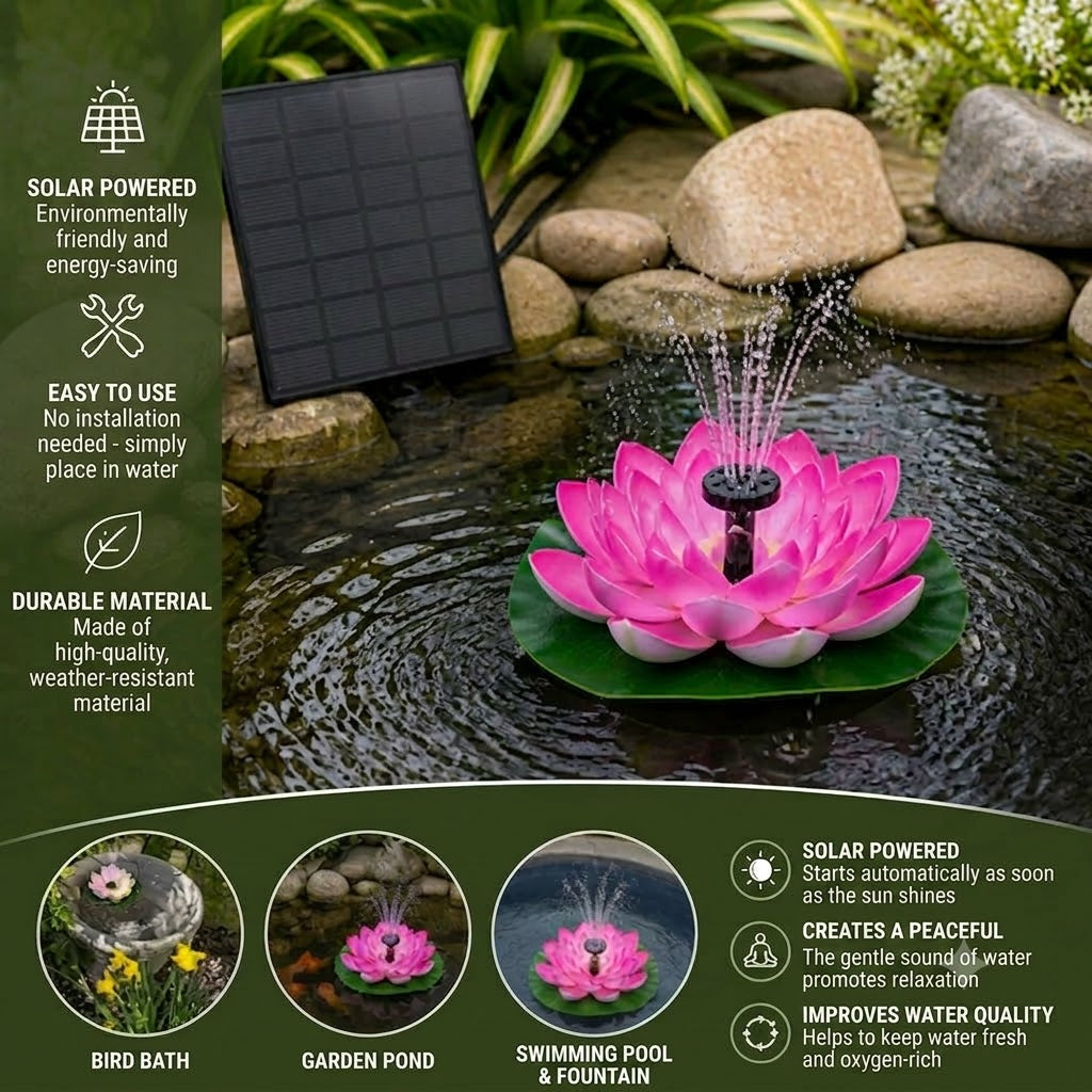 Solar Lotus Fountain – Floating Garden Fountain for Pools and Ponds
