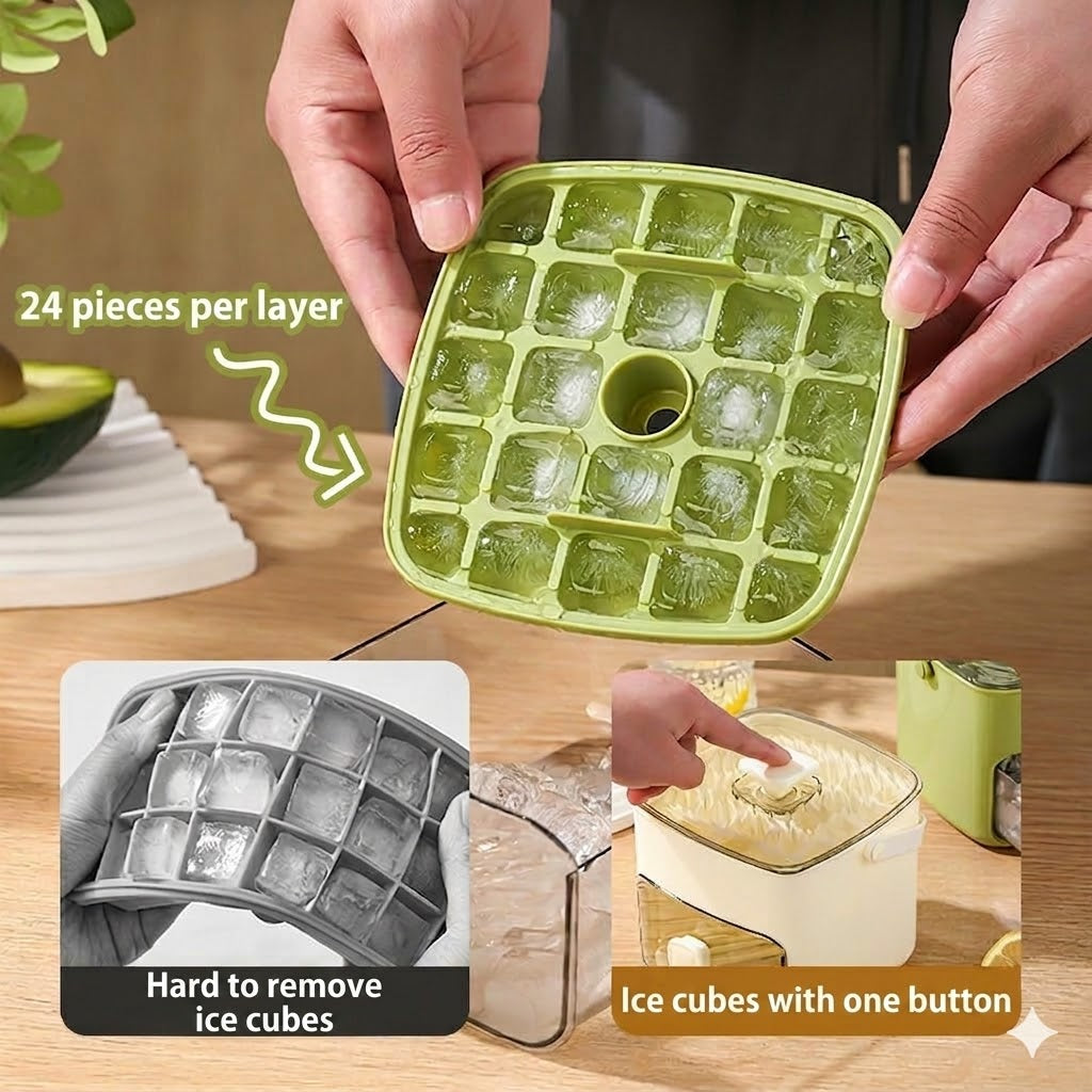 Silicone Ice Cube Mold with Lid – Push-Button Ice Cup with Carrying Handle