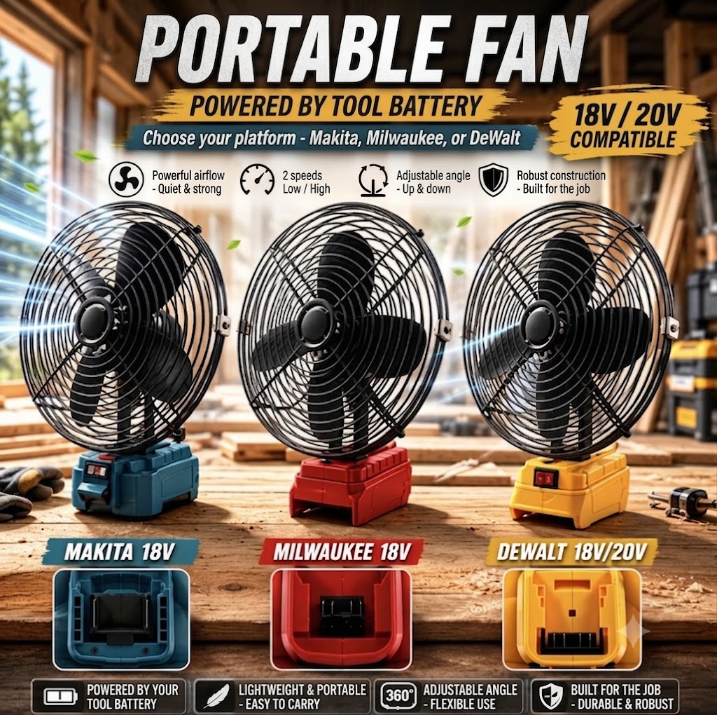 Portable Fan Powered by Power Tool Battery