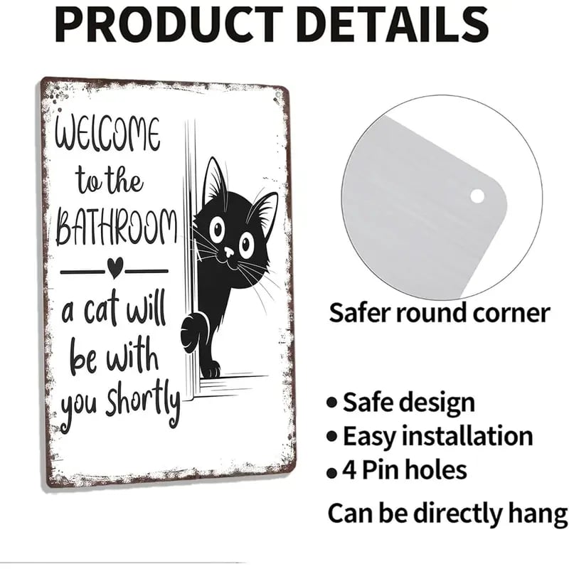 Retro Black and White Wall Decor - Highland Cow & Cat