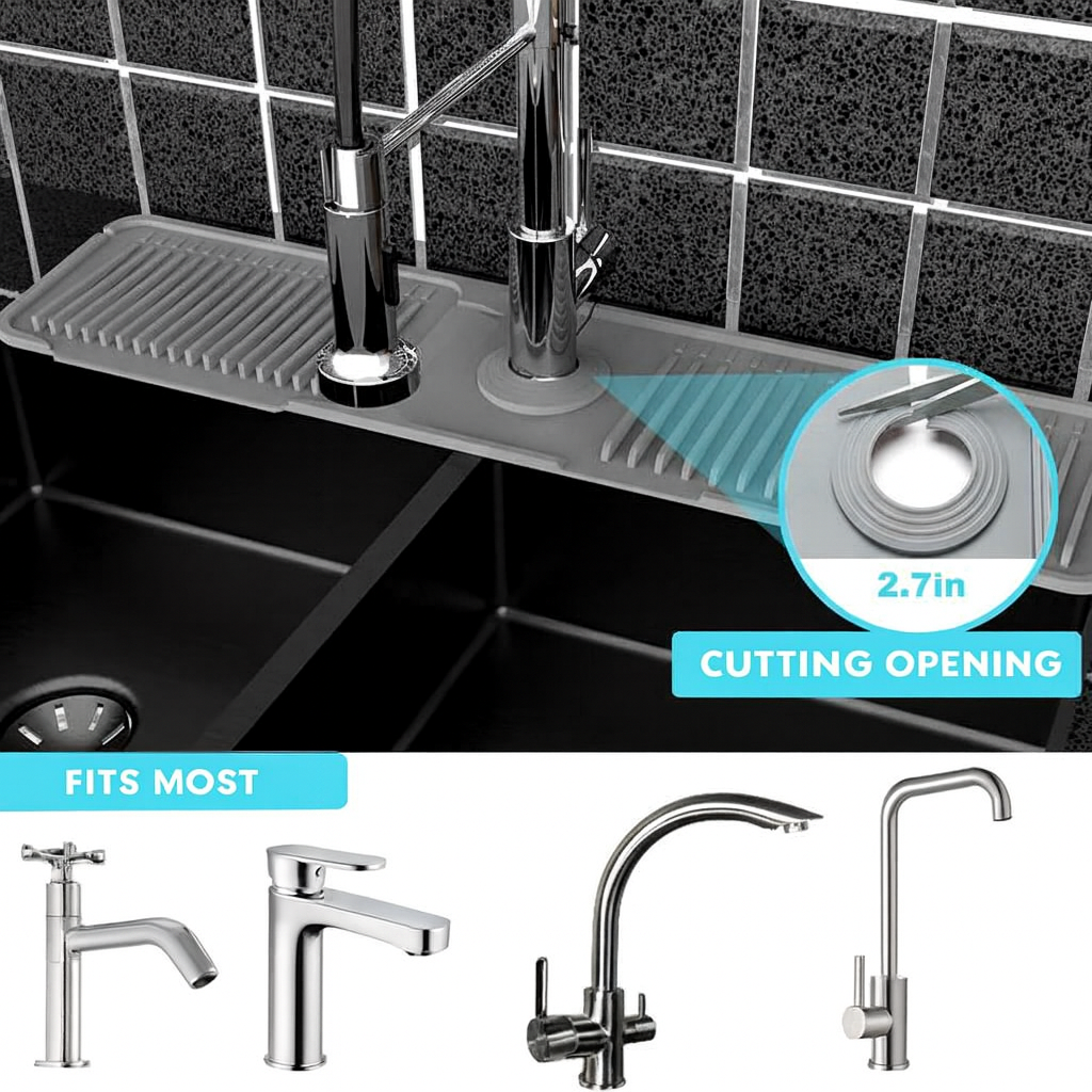 Foldable Splash Mat for the Faucet – Keeps the Counter Dry