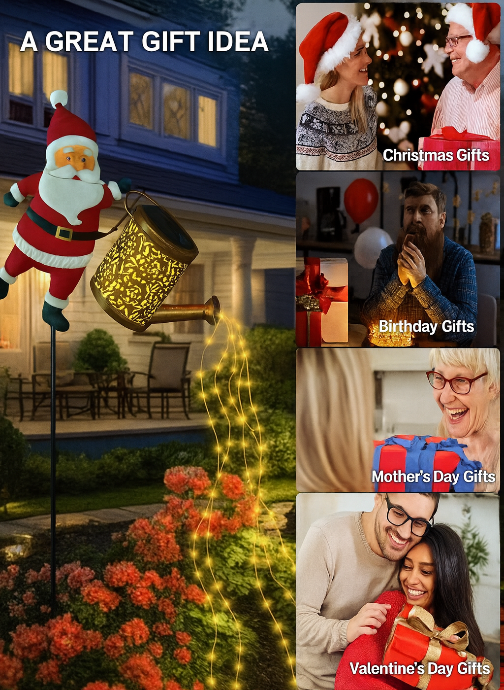 Solar Watering Can Lantern with Santa Design