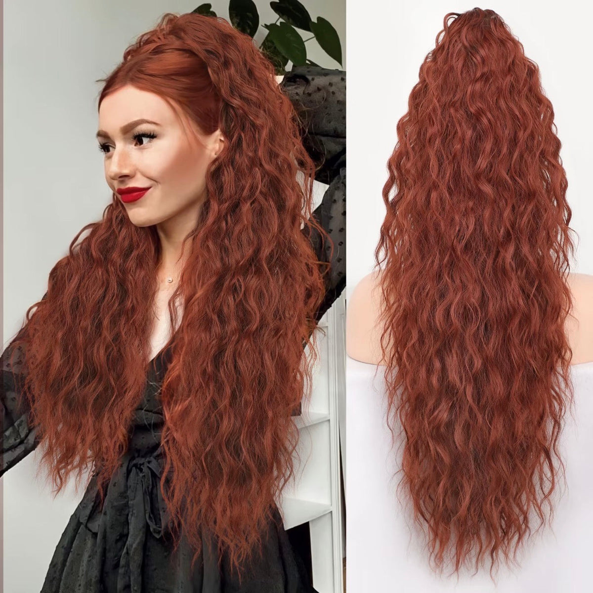 Long Wavy Ponytail Extension (Water Wave) – Voluminous Claw Clip Ponytail for Everyday & Parties