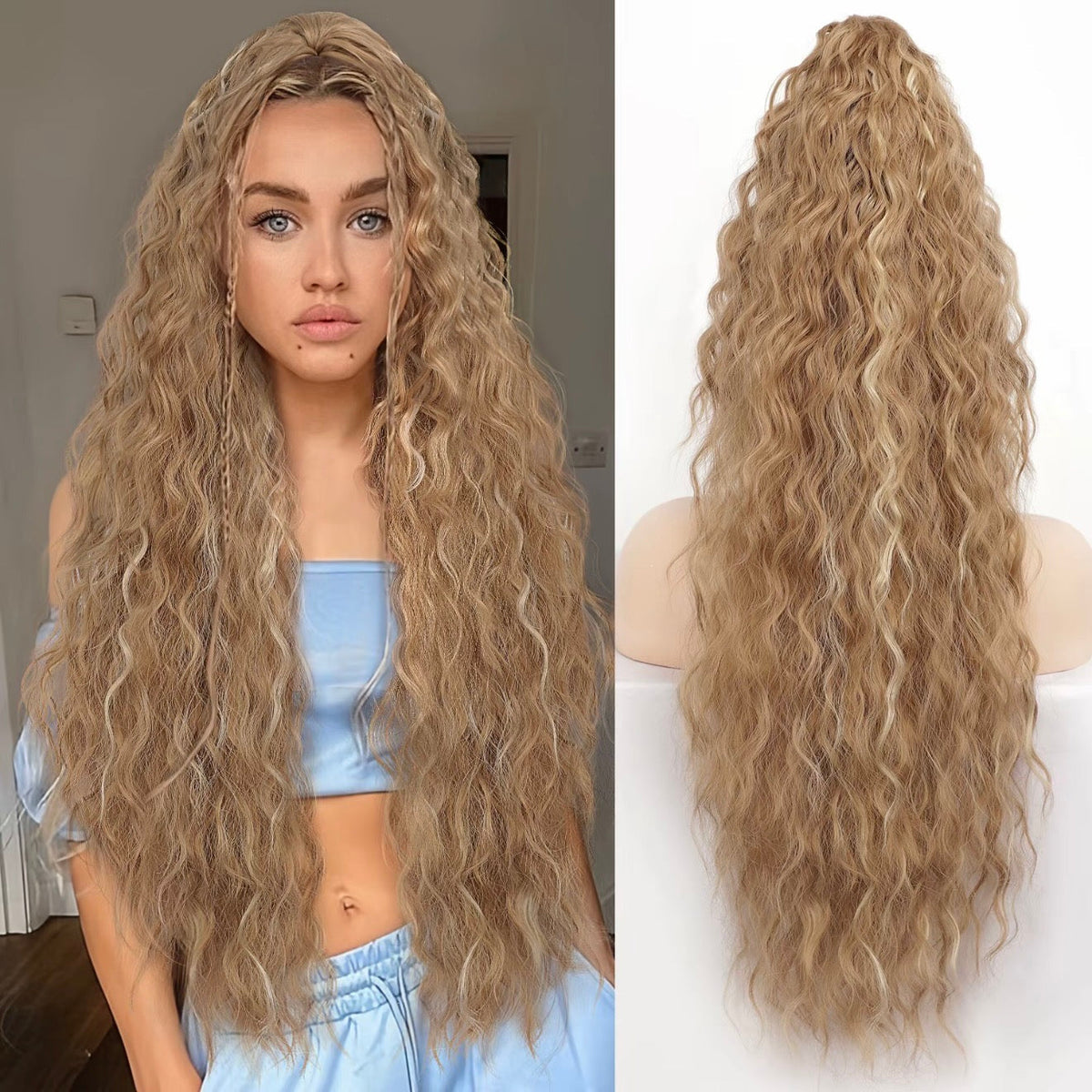 Long Wavy Ponytail Extension (Water Wave) – Voluminous Claw Clip Ponytail for Everyday & Parties