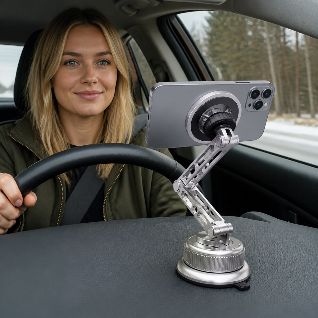 Full-Metal Magnetic Car Phone Mount with Ultra-Strong Suction Cup