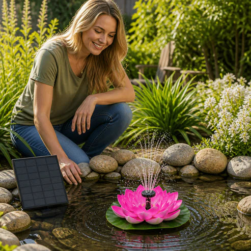 Solar Lotus Fountain – Floating Garden Fountain for Pools and Ponds