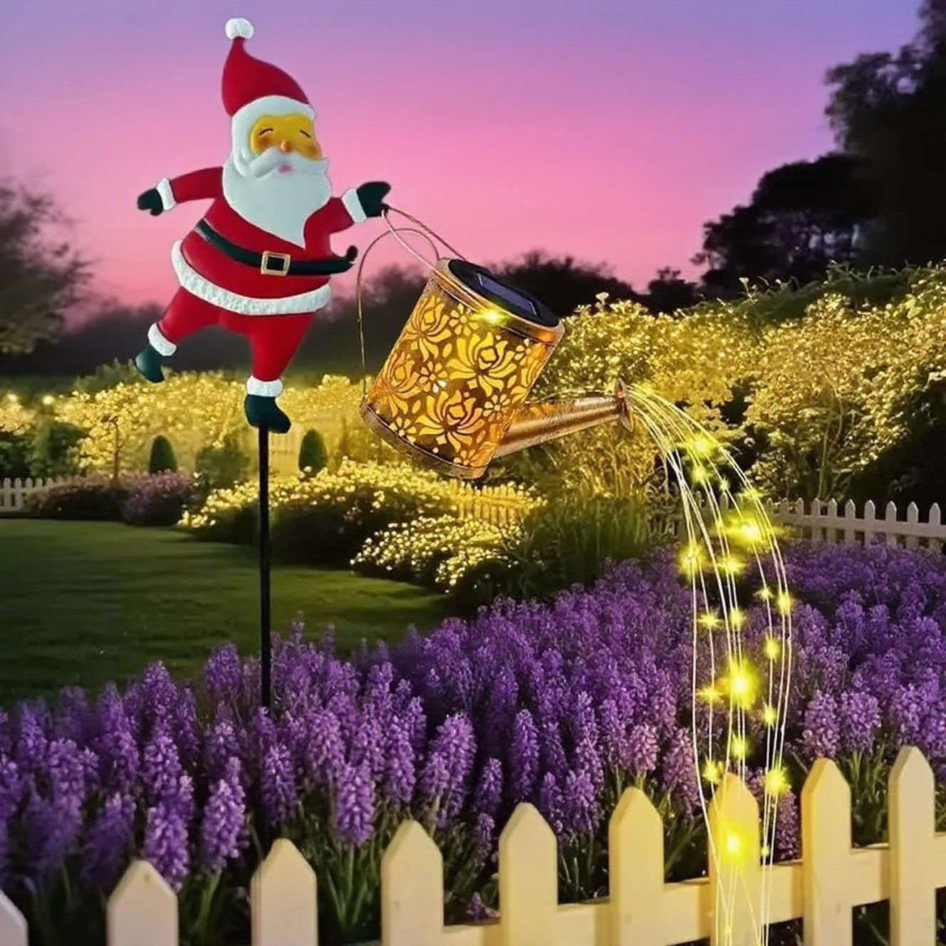 Solar Watering Can Lantern with Santa Design