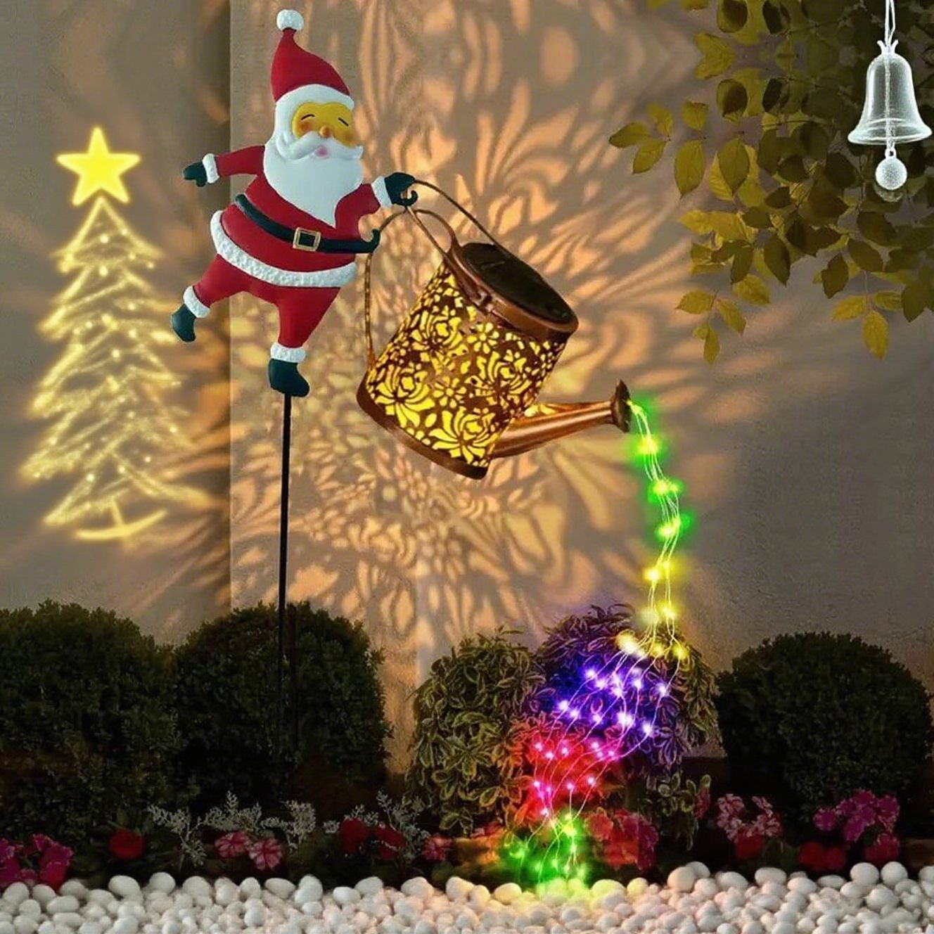Solar Watering Can Lantern with Santa Design