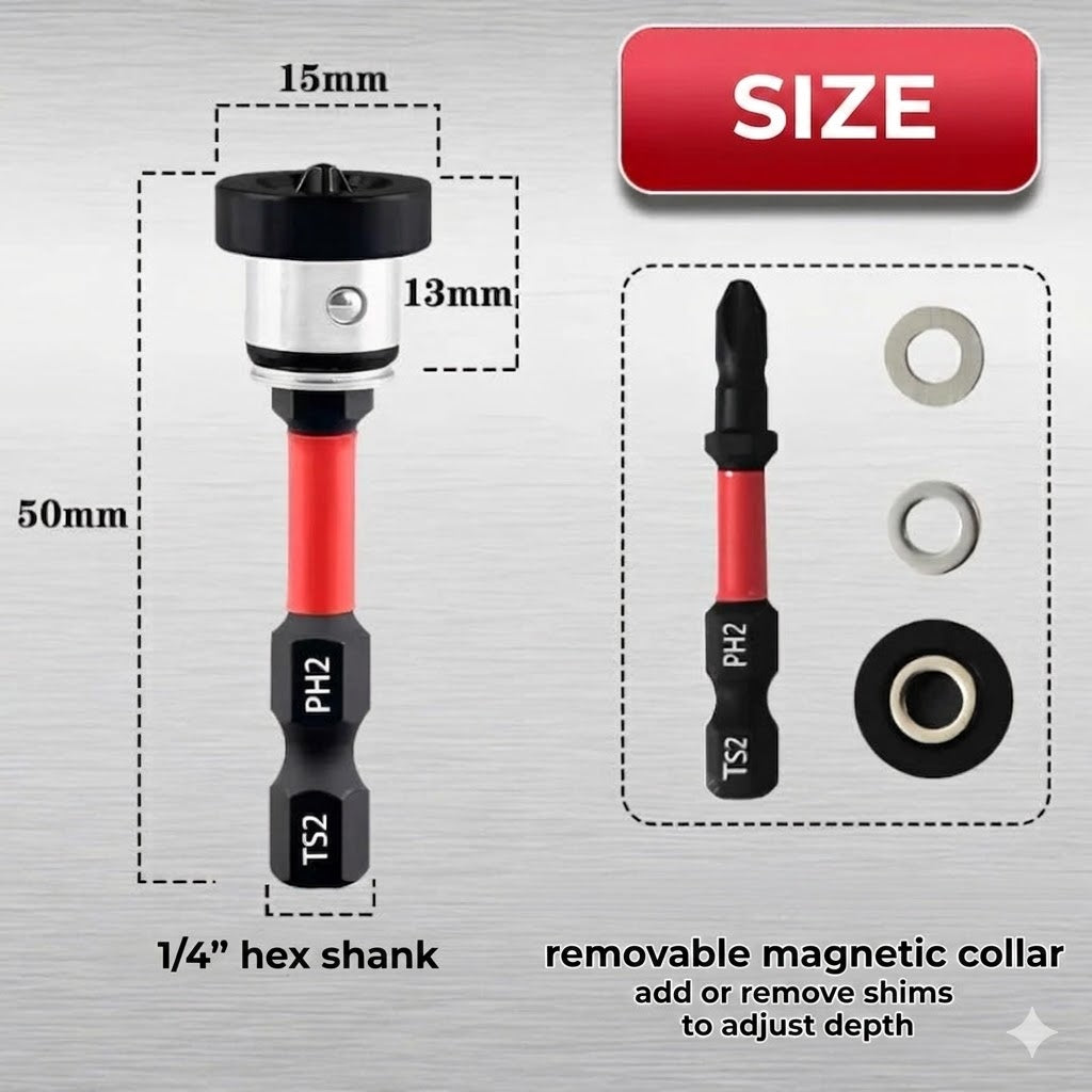 Magnetic S2 Steel Screwdriver Bits with Depth Stop