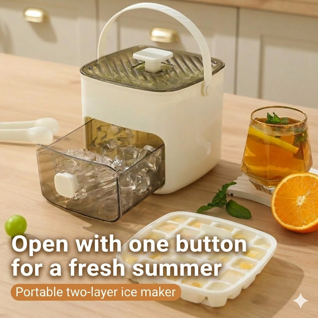 Silicone Ice Cube Mold with Lid – Push-Button Ice Cup with Carrying Handle