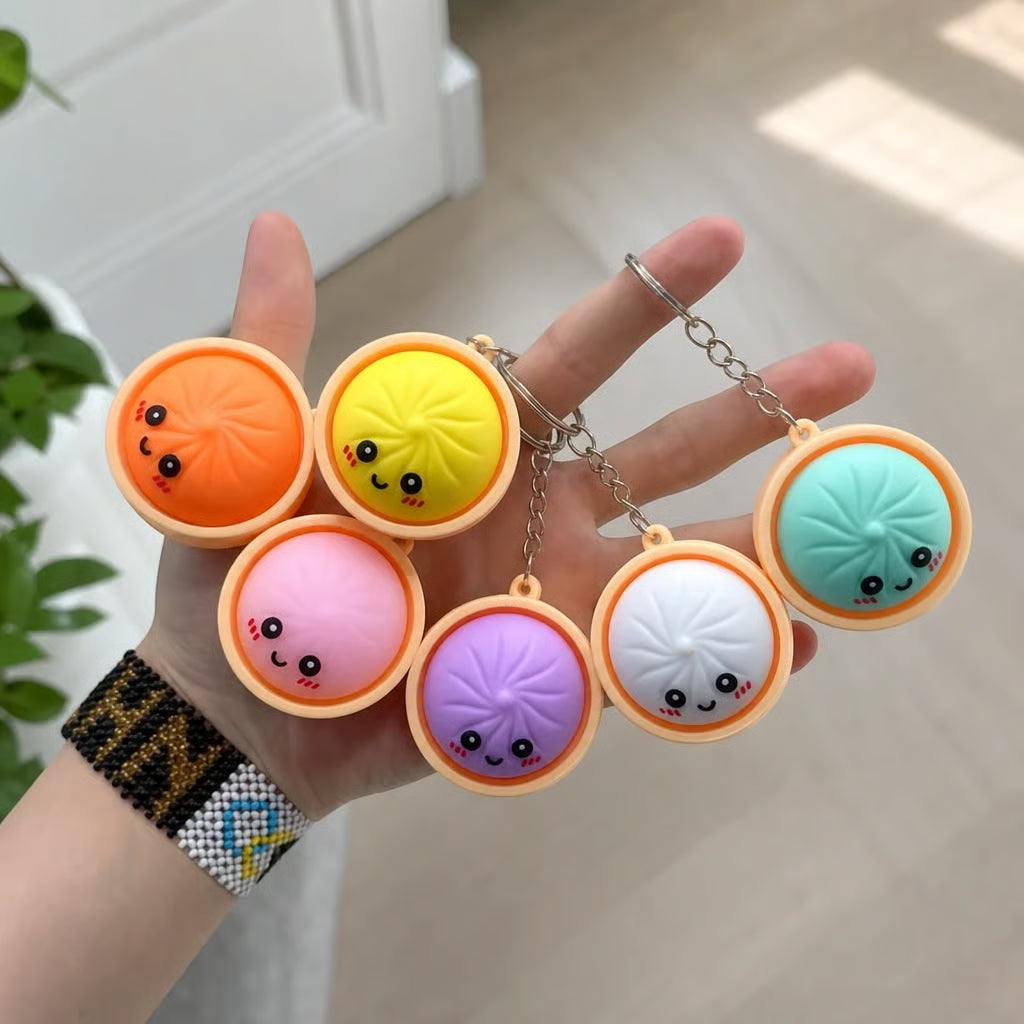 Cute and fun glowing baozi keychain with steamer