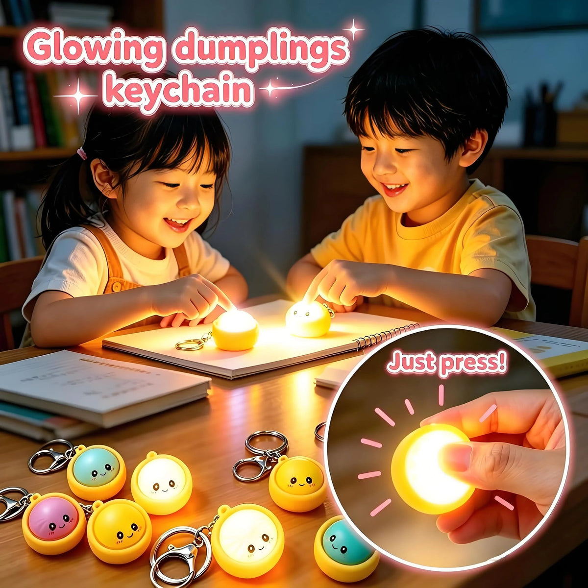 Cute and fun glowing baozi keychain with steamer