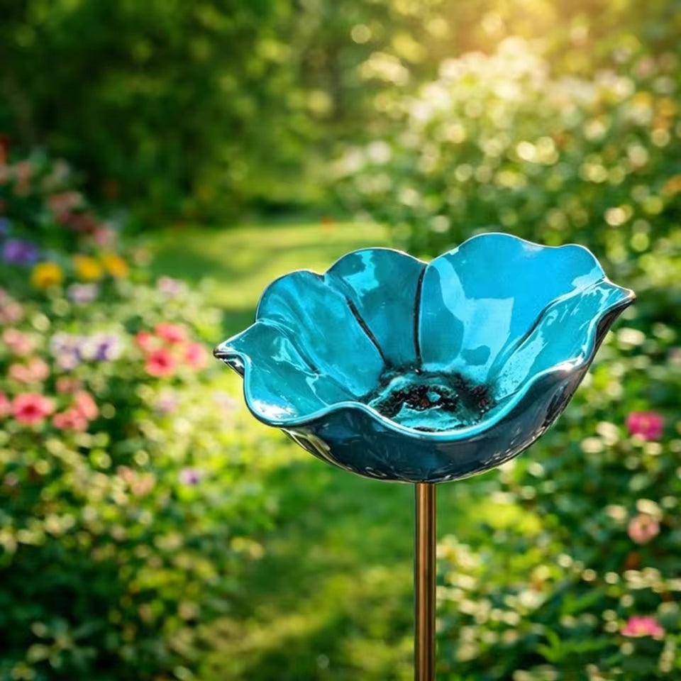 Handmade Bird Bath in Flower Seed Shape – Unique Garden Decoration and Bird Drinking Bowl