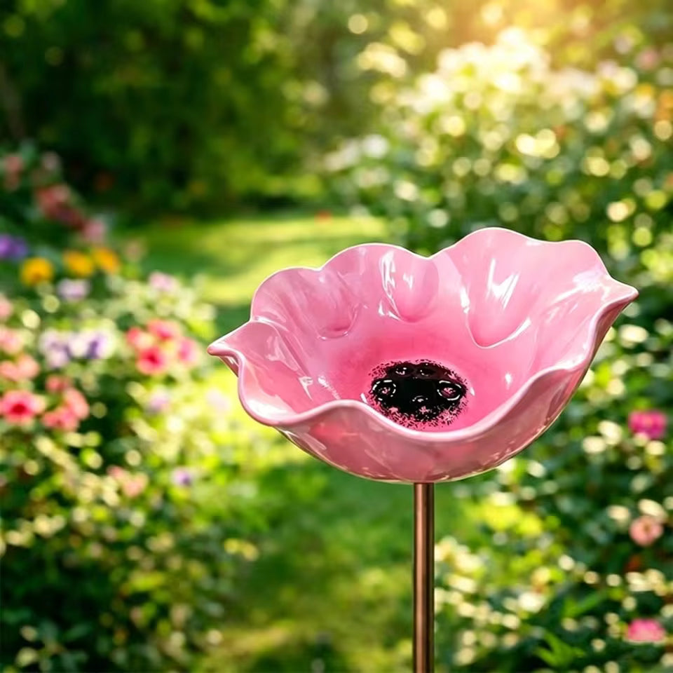 Handmade Bird Bath in Flower Seed Shape – Unique Garden Decoration and Bird Drinking Bowl