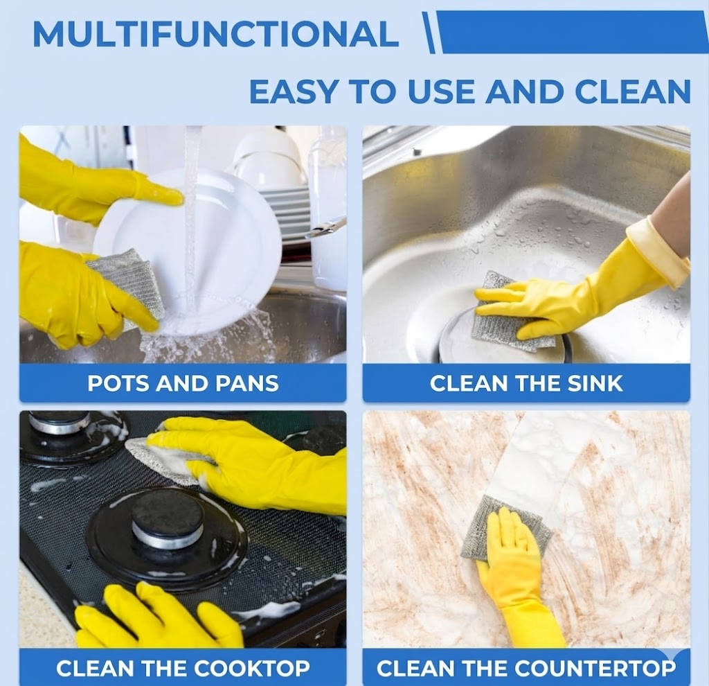 Reusable Silver Mesh Cleaning Cloths (10 Pcs) - Powerful Scratch-Free Cleaning - For Pans, Glass & Countertops - Fast-Drying & Durable