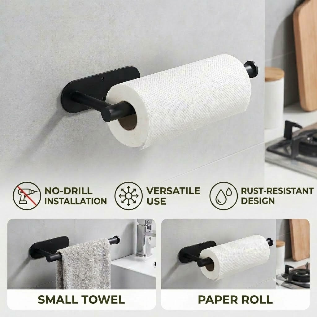 Modern Stainless Steel Paper Towel Holder – No-Drill Installation & Versatile Use