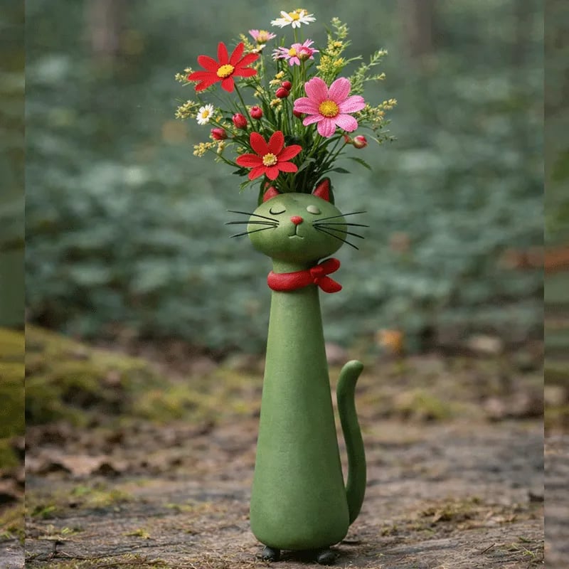 π» Handmade Ceramic Cat Vase - Unique & Original Design - Decorative Flower Vase for Cat Lovers