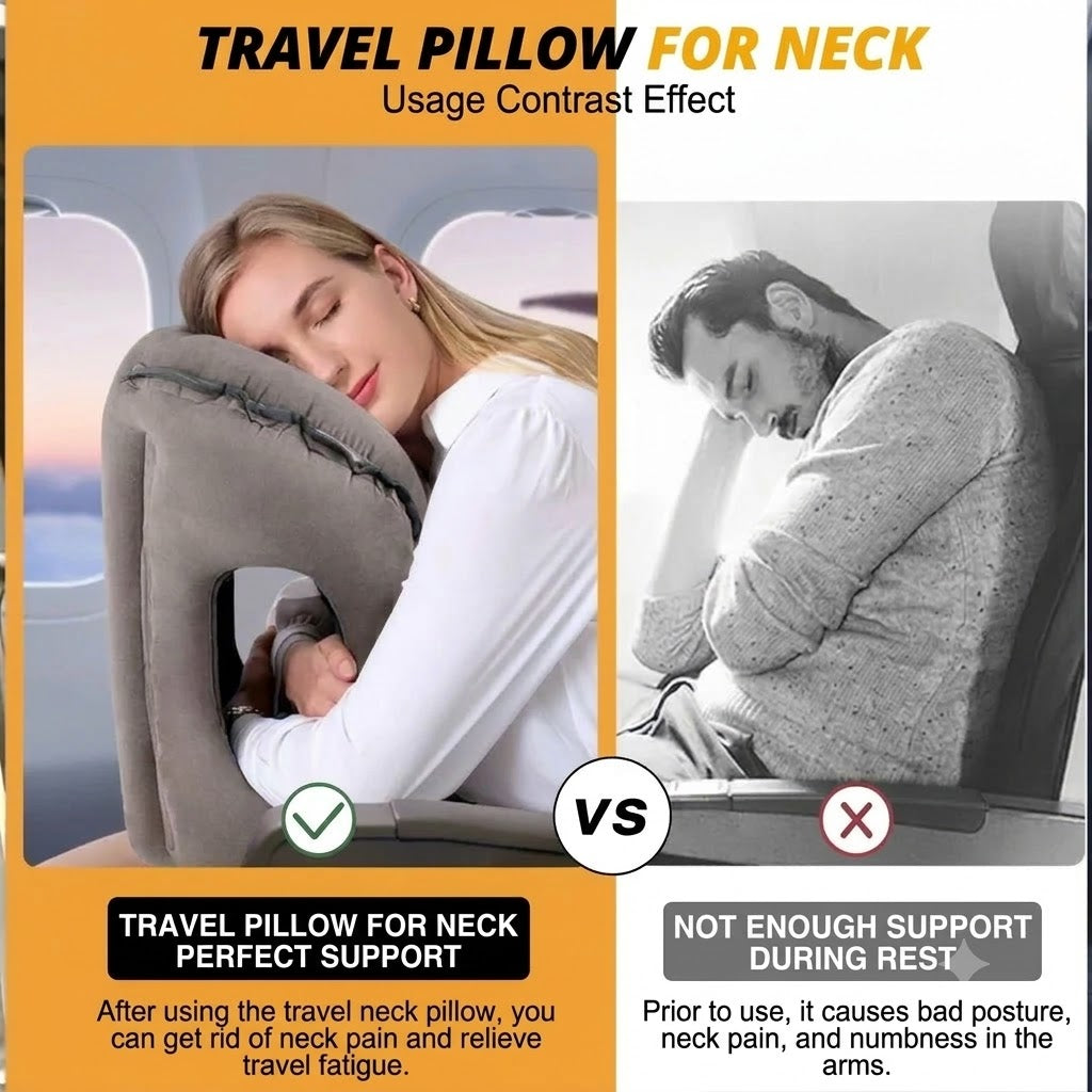 Inflatable Ergonomic Travel Pillow – Compact and Portable Neck Pillow for Planes, Trains, and Cars
