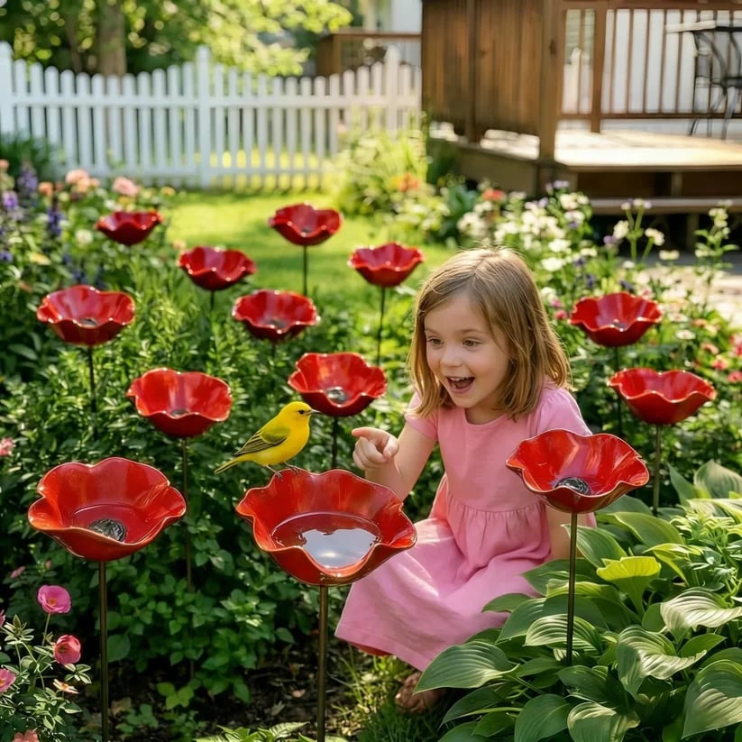 Handmade Bird Bath in Flower Seed Shape – Unique Garden Decoration and Bird Drinking Bowl
