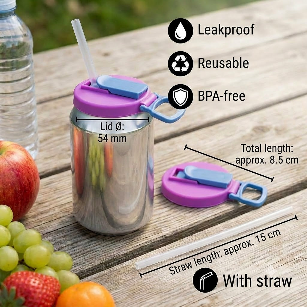 2-in-1 Reusable Silicone Can Lids with Straw – Leakproof and Portable Drinking Lids (1 Set of 2 Pcs)