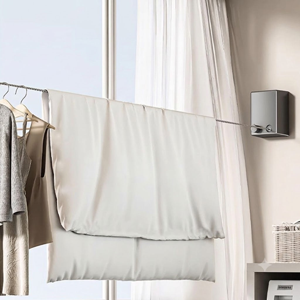 Invisible Clothesline – Retractable Steel Drying Rack, No Drilling, Flexible Drying