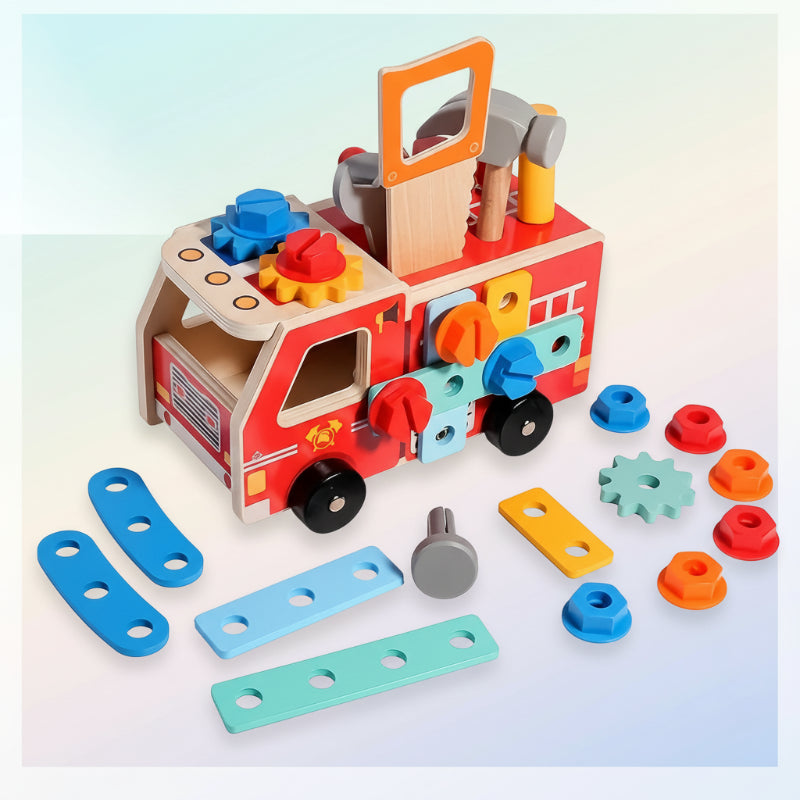 Wooden Fire Truck Building Kit – Construction Toy with Tools (Educational & Sustainable)