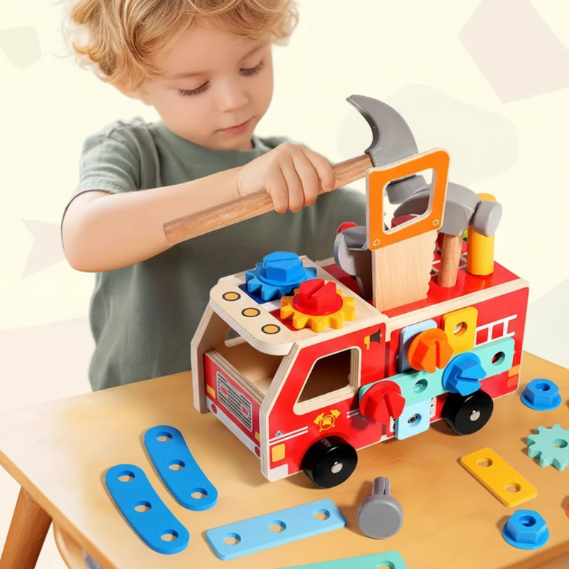 Wooden Fire Truck Building Kit – Construction Toy with Tools (Educational & Sustainable)